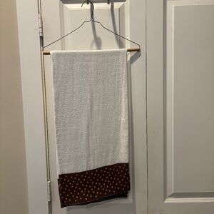 Vintage Cream and Brown Polka Dots Square Linen Tablecloth